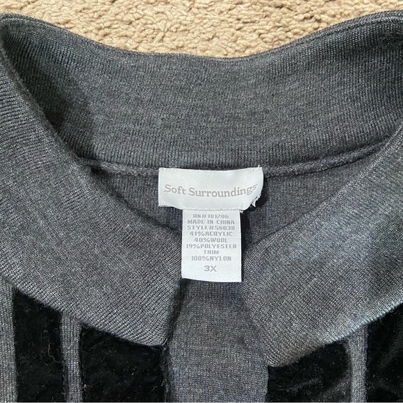 Soft Surroundings Runway Tunic Sweater Plus Size 3X Gray Wool Black Velvet Trim - Picture 7 of 9
